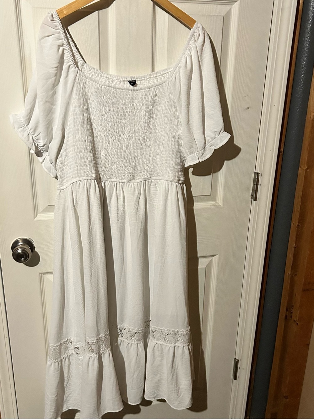 White Smocked Bodice Off-Shoulder Dress